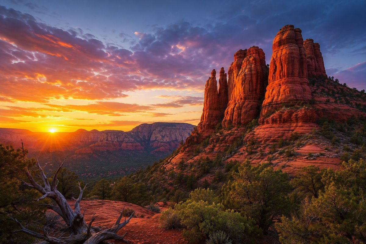 Arizona red-rock buttes glowing at sunset