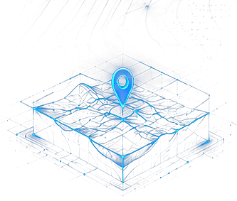 Isometric terrain map with a glowing pin marking located groundwater